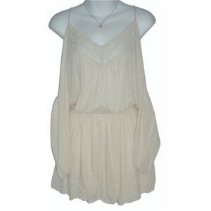 Ecote Romper Crochet Cream Cold Shoulder Boho Bohemian Whimsygoth Festival Egirl